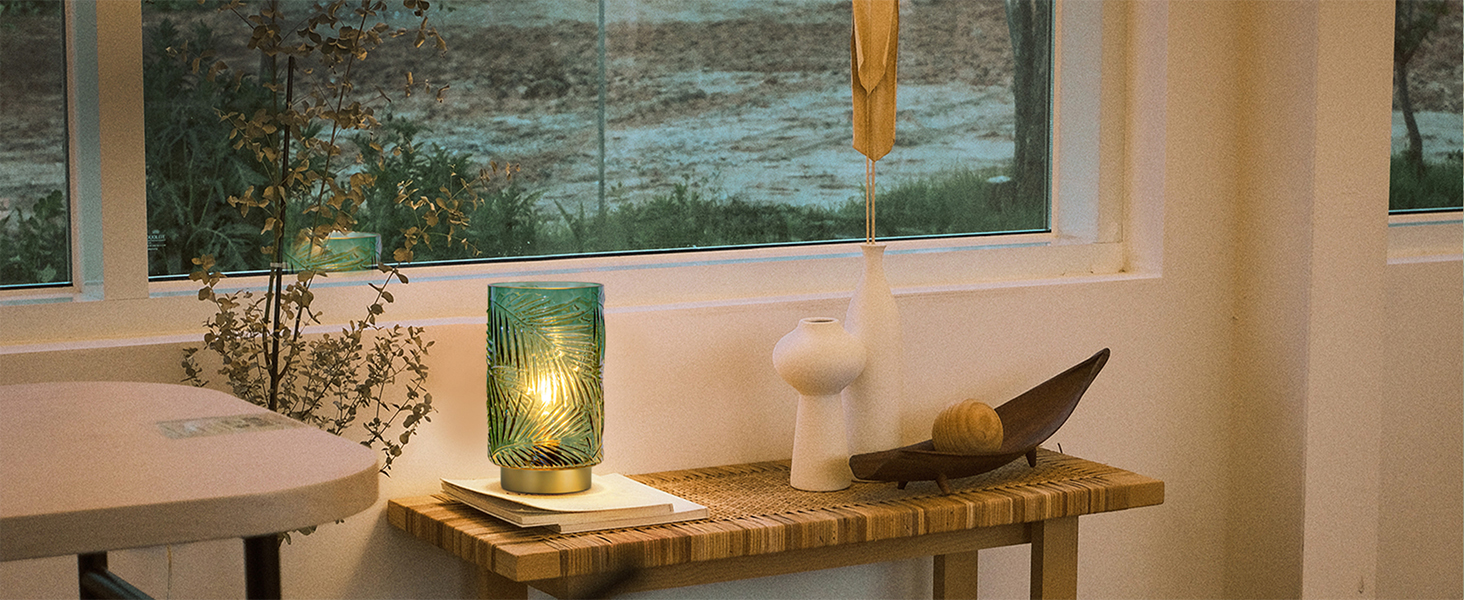 Настільна лампа MJ PREMIER акумуляторна LED з сенсорним вимикачем, регульована яскравість, скло, USB зарядка, аварійна лампа, зелена