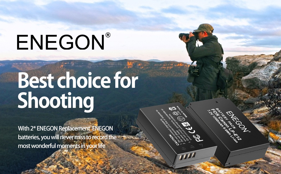 Акумулятори ENEGON LP-E12 1200mAh для Canon EOS M50, M50 Mark II, M, M2, M10, M100, M200, Rebel SL1, 100D, Kiss X7, PowerShot SX70 HS + LED зарядний пристрій