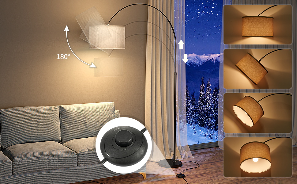 Торшер для вітальні JASMIN I з LED E27, тканинний абажур 33 см, вимикач на нозі, вінтажний стиль, підходить для спальні, готелю