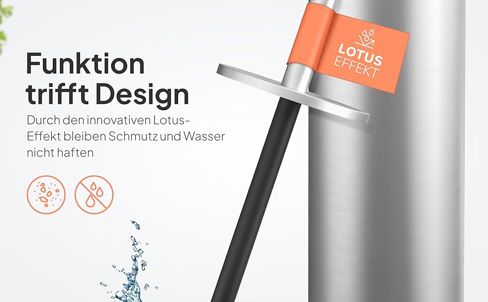 Тойлетний щітка TORBING Design з нержавіючої сталі з закритим тримачем - щітка для унітазу з силікону з ефектом лотоса - сучасний дизайн, елегантні кольори, подовжений ручка (Brushed Steel Silver)