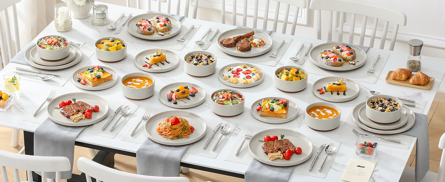 MALACASA Набір посуду з каменю 6 осіб, 18 предметів: тарілки, миски, керамічний сервіз з глазур'ю 