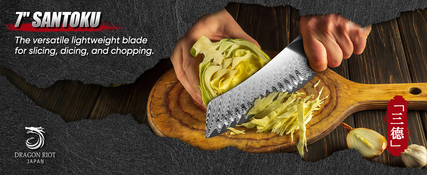 Нож Santoku Dragon Riot - професійний кухонний ніж з ручкою з харчу, з піхвою