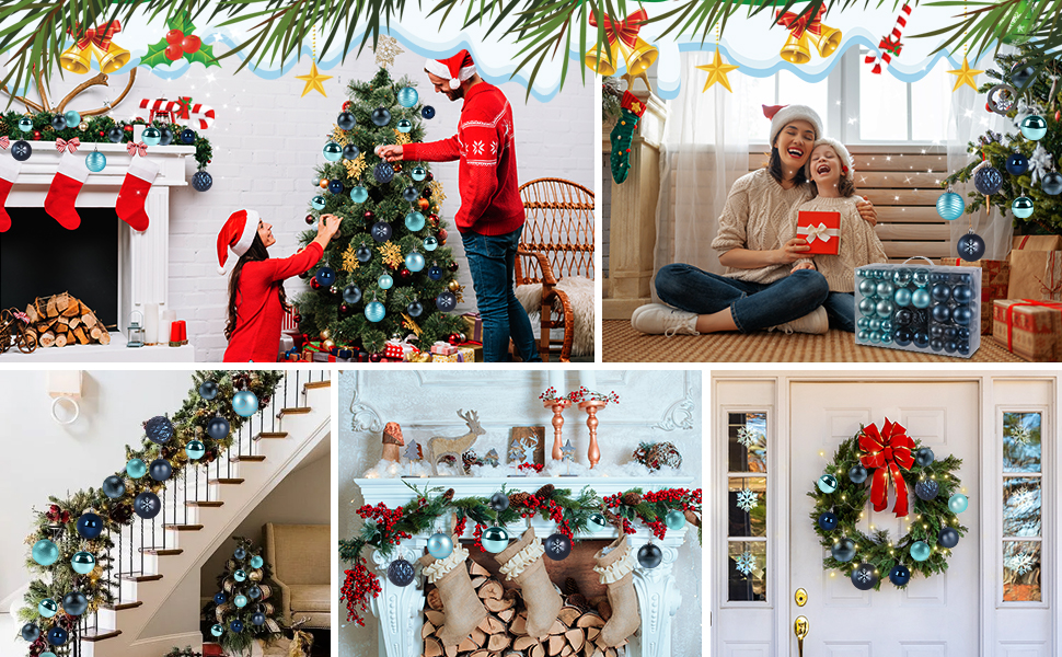 Набір прикрас для ялинки Agoer 100 шт. - блакитні кульки для ялинки з блискітками, пластикові, для декору ялинки на Новий Рік та Різдво