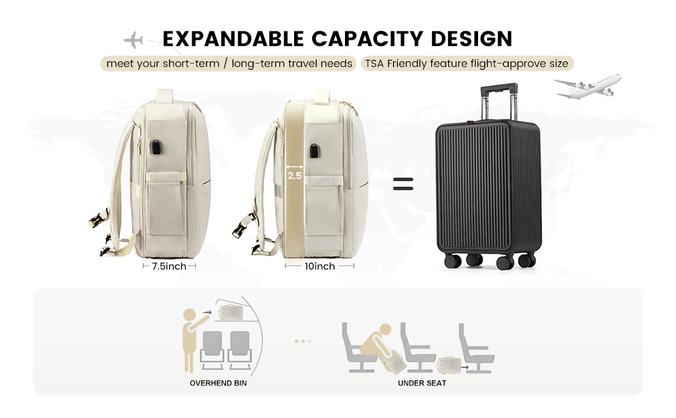 LOVEVOOK Рюкзак для жінок великий з відділенням для взуття, водовідштовхувальним відділенням та відділенням для ноутбука 17 дюймів, рюкзак для чоловіків, розширюваний ручний багаж, бізнес 30-40л для подорожей, відпочинку, походів, (Бежевий, 18 дюймів(Стандартний ремінь))