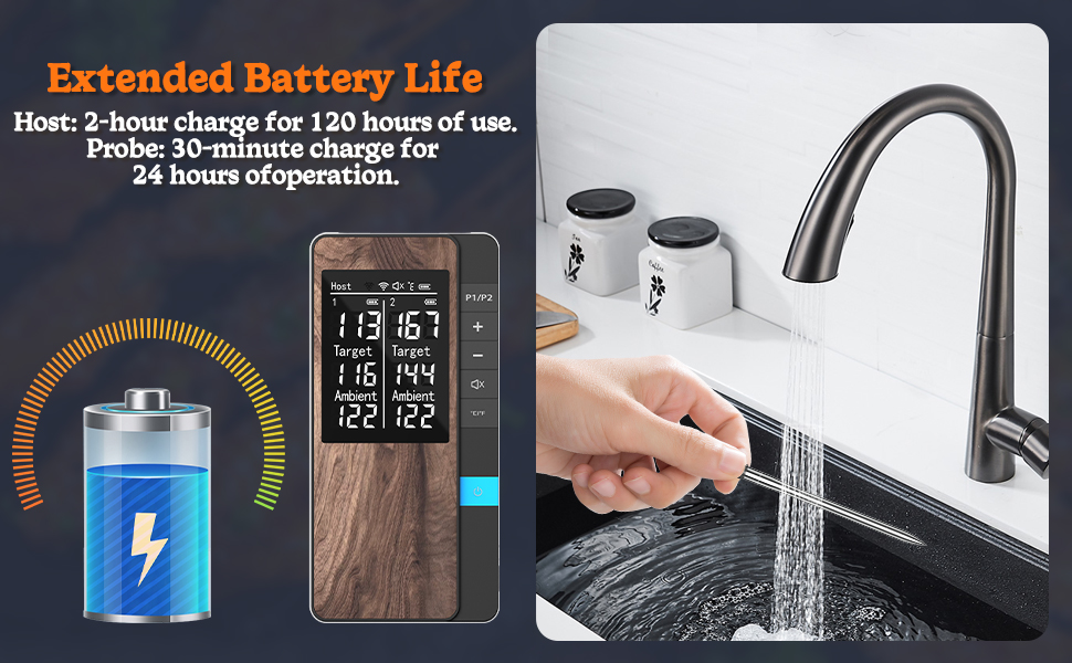 Бездротовий термометр для м'яса та гриля з Bluetooth та двома зондами, IP67, для приготування на грилі, в духовці, для копчення