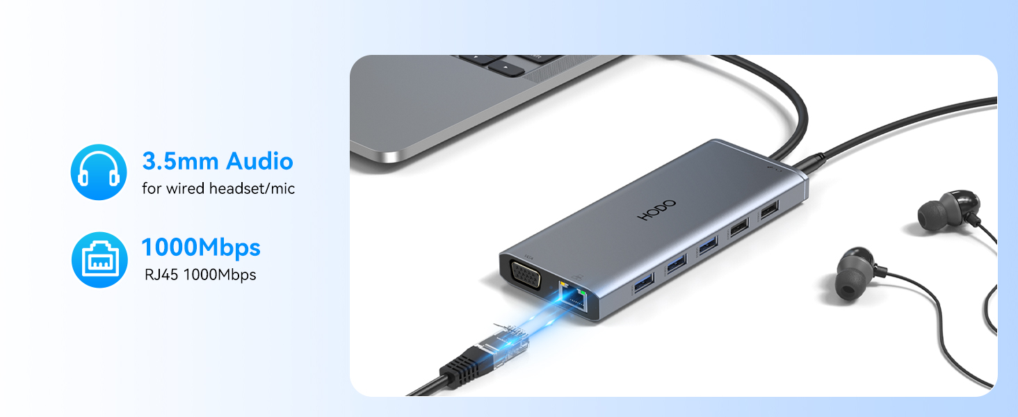 Док-станція USB-C з підтримкою двох моніторів, 14 в 1 для ноутбука: HDMI, VGA, Ethernet, PD, USB, SD/TF, Аудіо