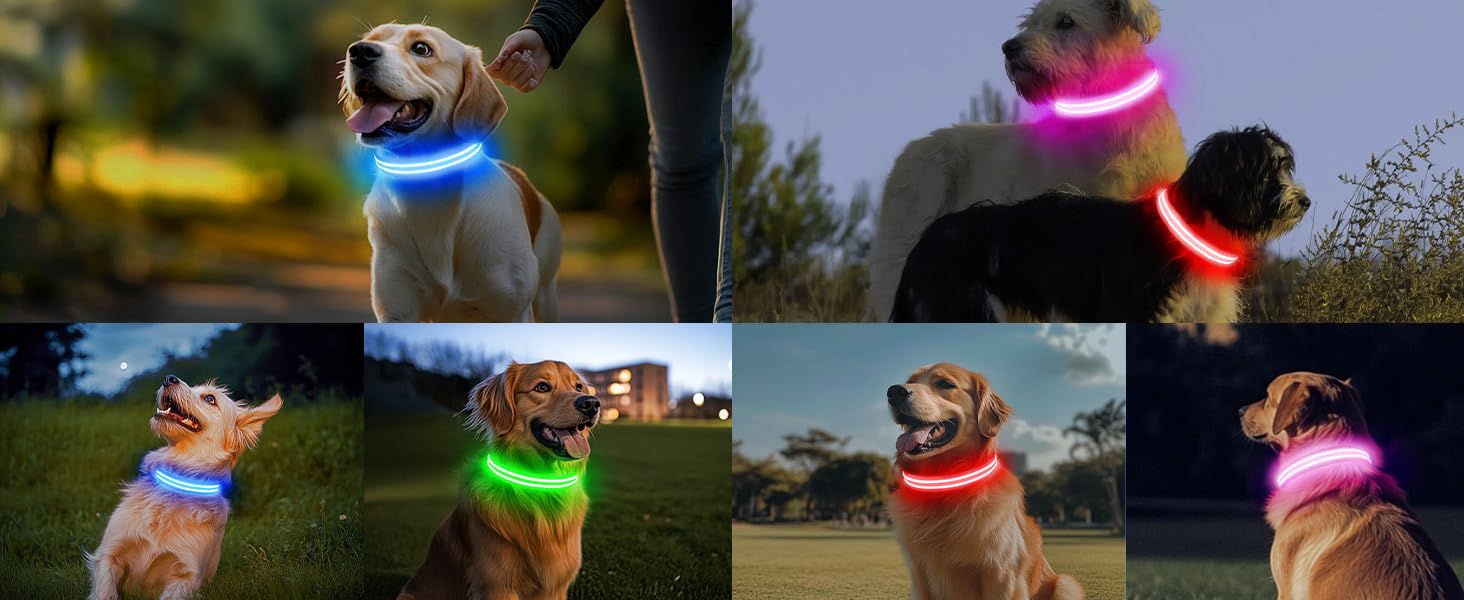 Світлодіодне нашийник для собак PcEoTllar, водонепроникний, 3 режими світіння, для малих, середніх та великих собак, рожевий