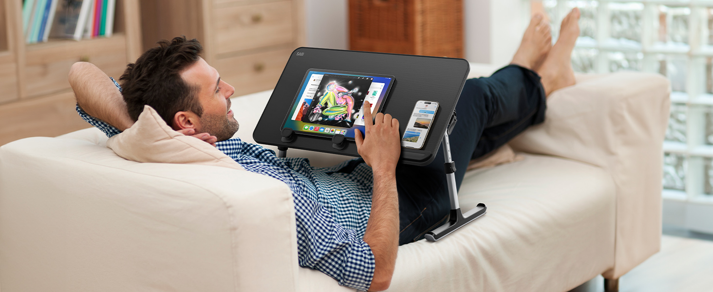 Столик для ноутбука SAIJI, регульована висота, 5 рівнів, для роботи, навчання, читання, їжі, підходить для ноутбуків до 17 дюймів (52*30 см, чорний)