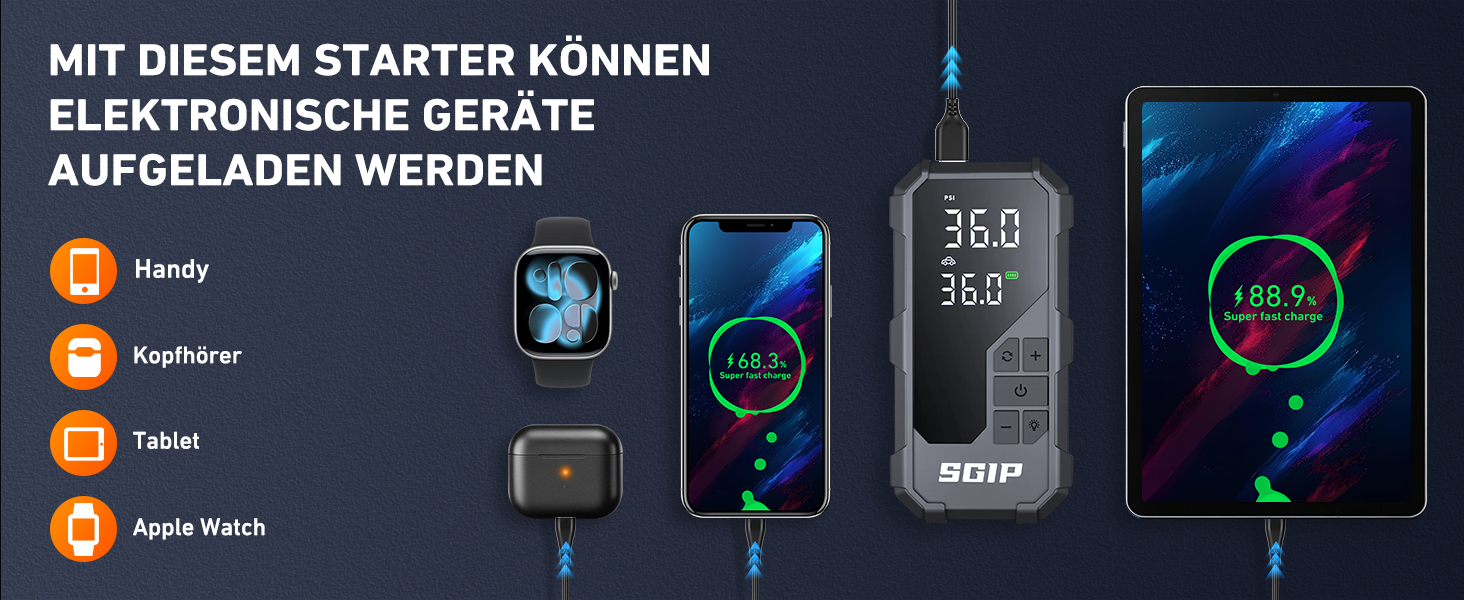 Пускозарядний пристрій для авто 7000A з компресором 150PSI, Powerbank 26800mAh для бензину (до 9л) та дизеля (до 8л), LED-ліхтар