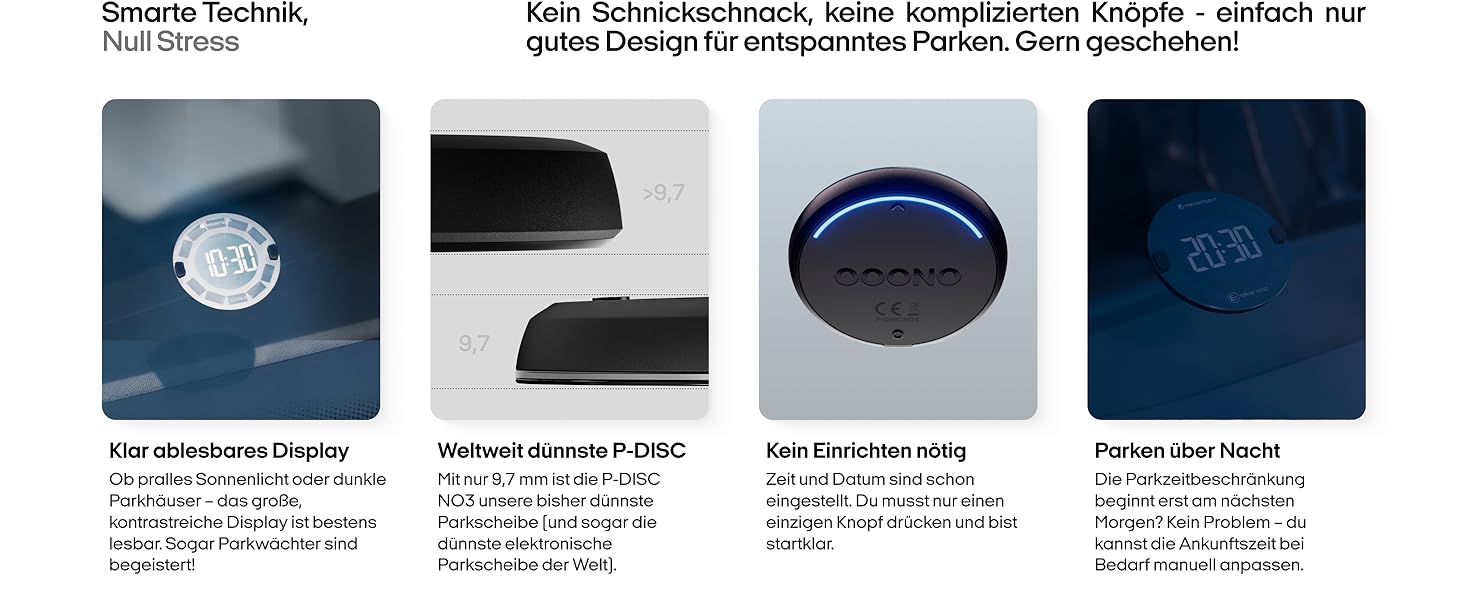 OOONO P-DISC 3 — електронний паркувальний годинник на сонячній батареї з офіційним дозволом для авто, автоматична цифрова паркувальна карта, до 5 років роботи без заміни батареї