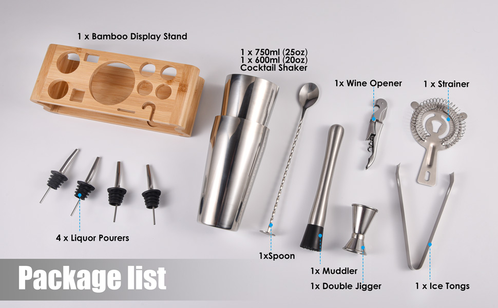 Набір для коктейлів Esmula 550/750 мл, 12 предметів, нержавіюча сталь, професійний набір бармена, подарунок для чоловіків та жінок, стильний набір для домашнього бару + буклет з рецептами