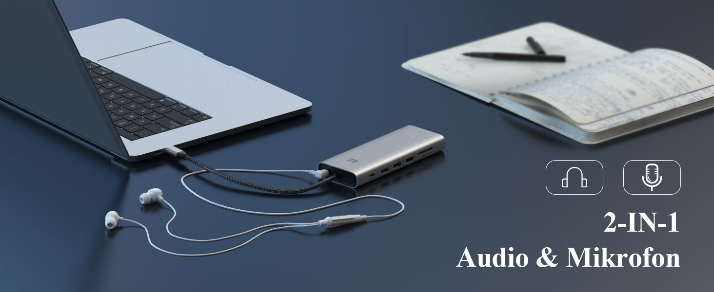 Док-станція Minthouz USB-C для HP, Lenovo, Dell: 12 в 1, 8K@30Hz/4K@144Hz, 4xUSB, 100W PD, 2.5G LAN, SD/TF, 3.5mm, Thunderbolt 3/4