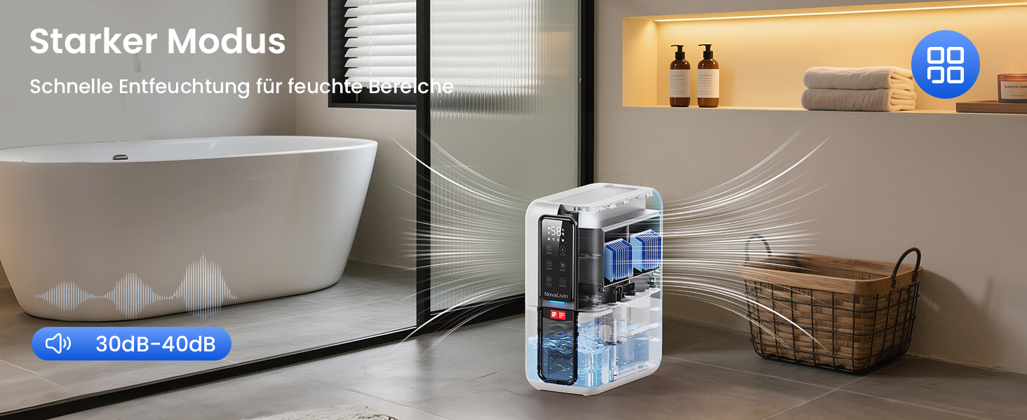 Електричний осушувач повітря з 2L резервуаром для води, автоматичне вимкнення та регулювання вологості, для ванної кімнати, спальні, шафи (білий)