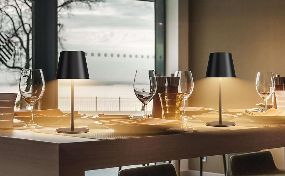 Світлодіодний акумуляторний настільний світильник 26 см, 5000mAh, IP54, чорний - кемпінговий ліхтар для ресторану, спальні, бару