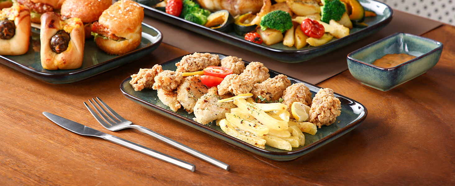 Набір тарілок Vancasso Stern (3 шт.) з кераміки: тарілки для їжі, десерту, випічки та сніданку, зелені