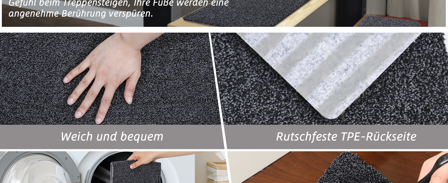 Килимок для сходів COSY HOMEER, 15 шт., 70x22 см, самоклеючий, машинне прання, 100% поліестер, TPE-підкладка, безпечний для дітей та домашніх тварин