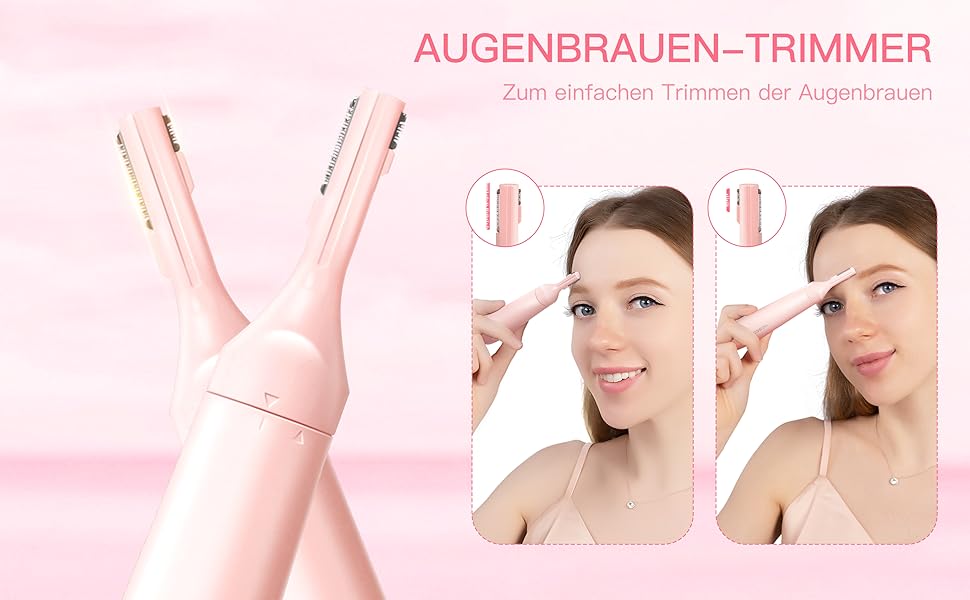 Електричний триммер для обличчя 3-в-1 для жінок: триммер для брів, для гоління та видалення волосся. Вологостійкий, портативний, рожевий.