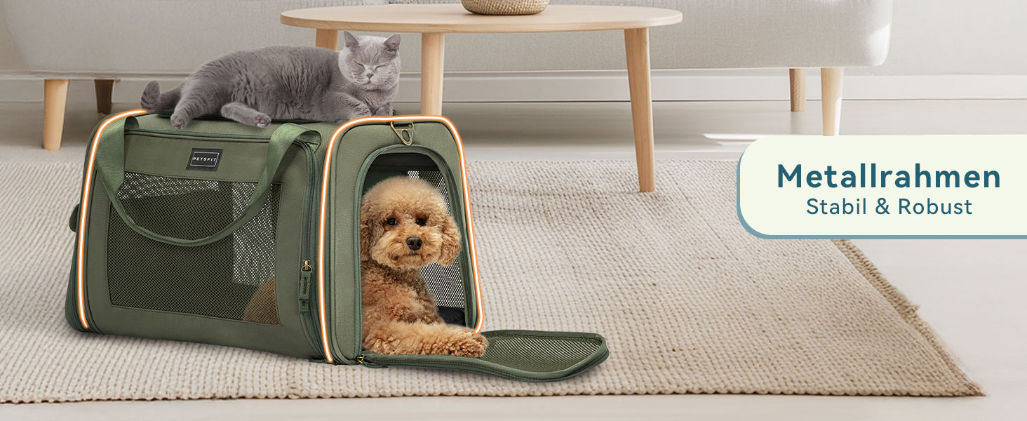Транспортна переноска для котів та собак Petsfit, складна, 47L x 30B x 30H см, оливковий колір