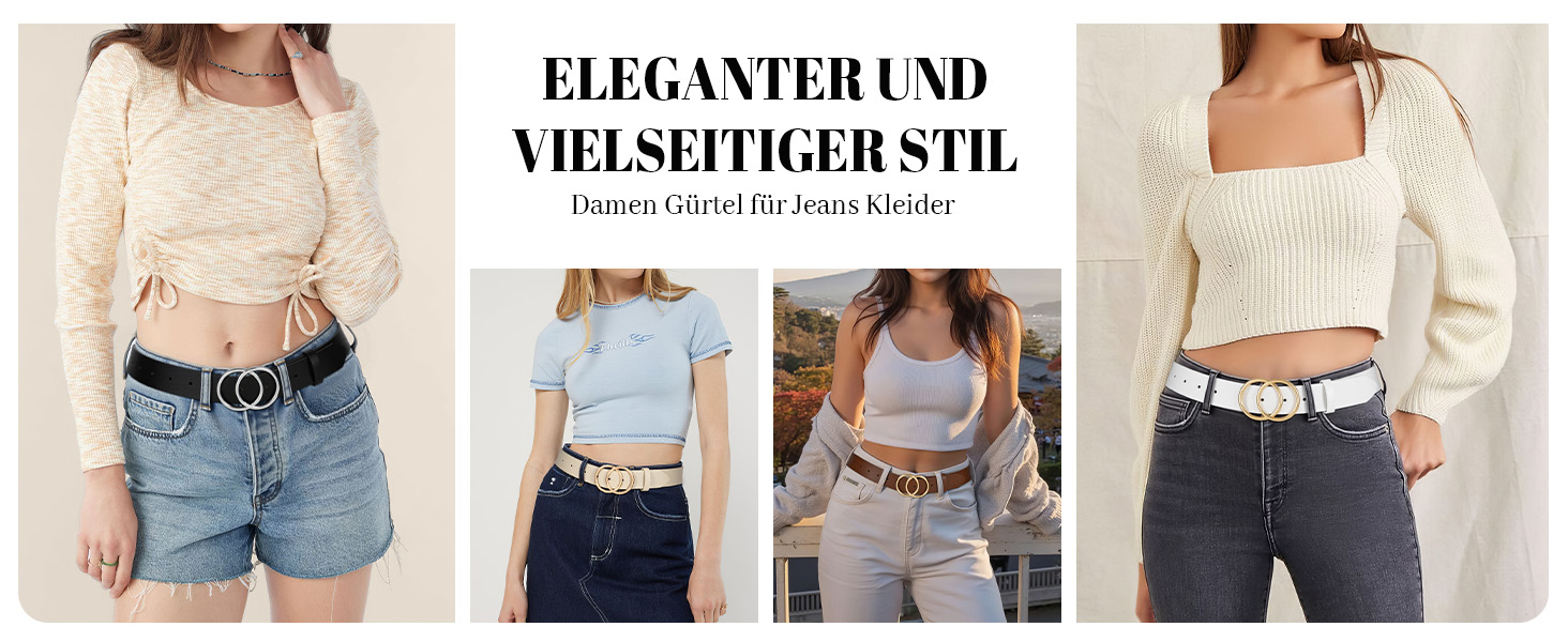 Жіночий шкіряний ремінь JasGood з подвійною кільцевою пряжкою для джинсів, штанів, суконь - чорний, XS (100 см, об'єм талії 65-75 см)