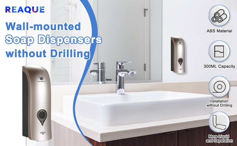 Настінний диспенсер для мила без свердління, 300 мл, ручний дозатор для гелю для душу/шампуню/дезінфікуючого засобу, дозатор для миючого засобу для душу, чорний/білий/золотий (шампань)