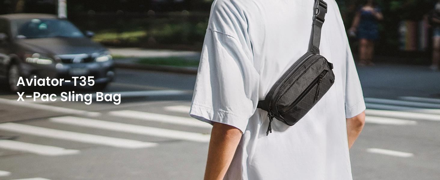 tomtoc X-Pac нагрудна сумка для чоловіків та жінок, 1,5 л, чорна. RFID захист, для подорожей, повсякденного використання