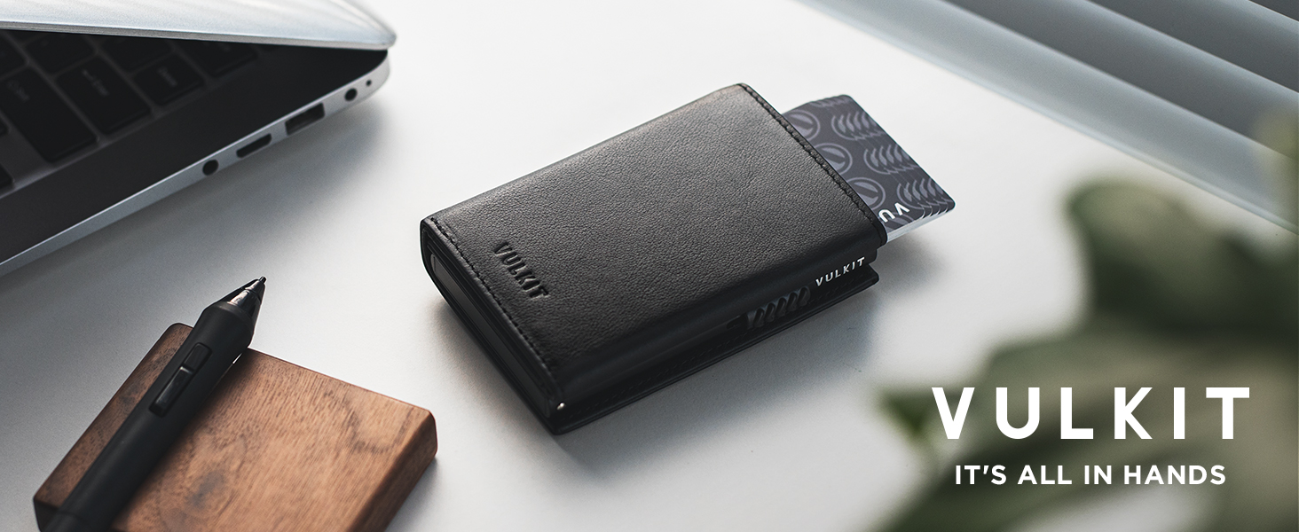 Кредитне шкіряне портмоне VULKIT RFID з відділенням для купюр, ID-віконцем та монетним відділенням, магнітний замок (Espresso)