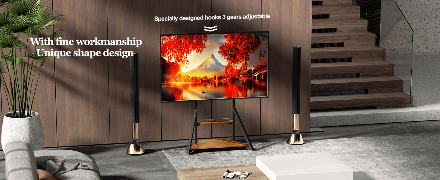 Стійка для телевізора Boden 65-100 дюймів з поличкою, чорна, VESA 800x600, на колесах