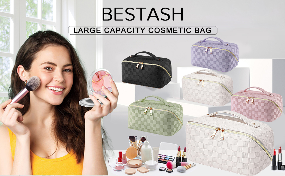 Косметичка для подорожей для жінок з великим об'ємом, водонепроникна, з перегородками, органайзер (кремовий абрикосовий)