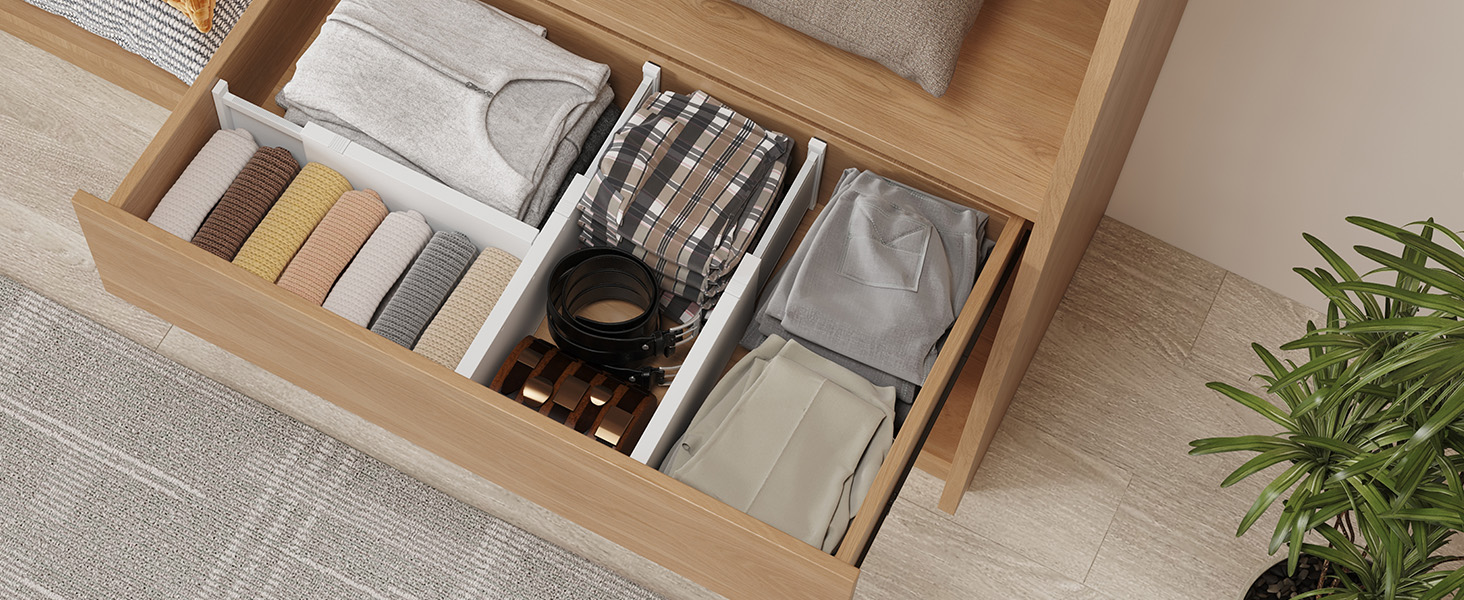 Lifewit Drawer Dividers Set, Plastic, for Internal Length 27–40cm & Height >10.5cm Drawers, Adjustable Organizer System for Closet/Bedroom/Dresser/Kitchen/Office, White (4, for Internal Length 34–50cm & Height ≥15.5cm)