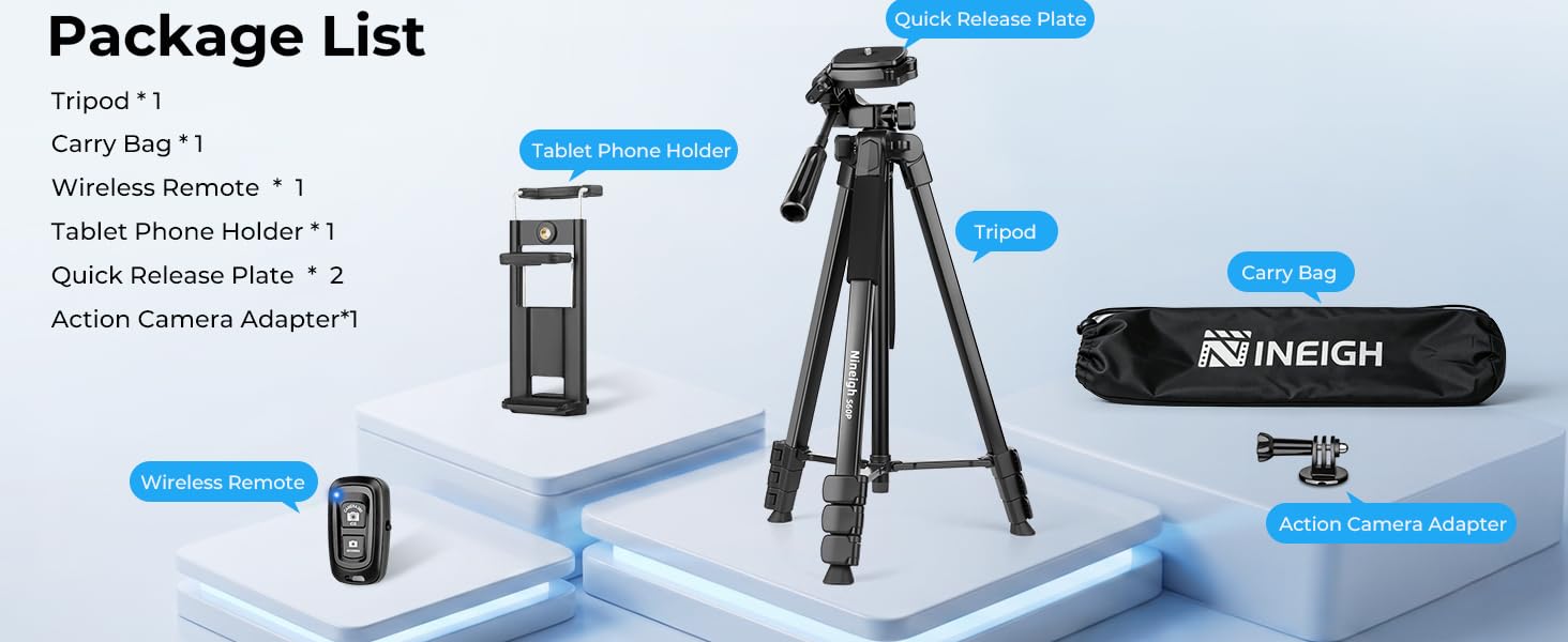 Тринога-штатив Nineigh для смартфона та DSLR камери, алюмінієвий легкий штатив з дистанційним пультом та 3D-головою, висота 211 см, чорний