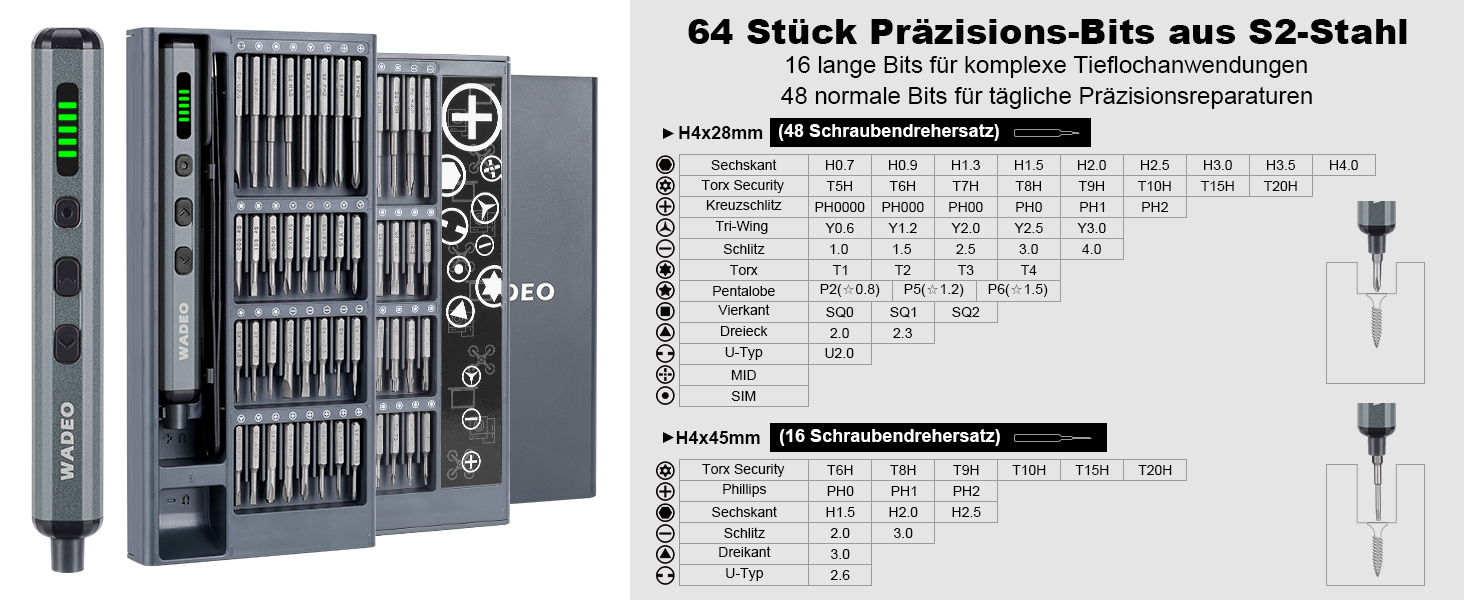 WADEO Міні набір викруток, 82 в 1, прецизійний, магнітний, з регулюванням крутного моменту, LED-підсвічування, для ремонту iPhone, телефонів, ноутбуків, окулярів, годинників