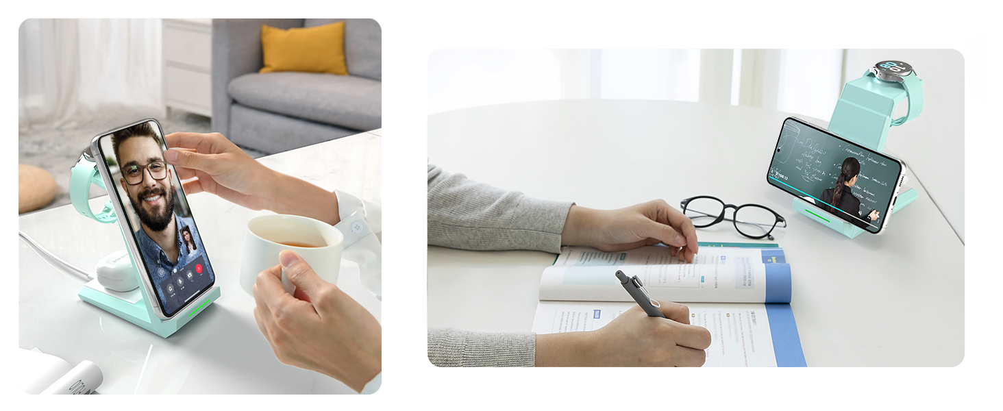 Бездротова зарядка Induktive для Samsung: 3-в-1 для Galaxy Watch, Buds та смартфонів серії S (зелена)