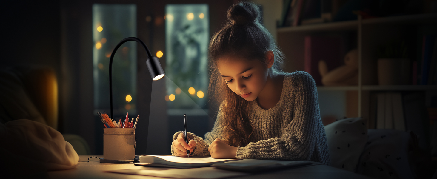 LED Лампа для читання на ліжко з кліпсою da LIGHT, настільна USB лампа з регульованою яскравістю та 3 режимами світла для навчання, роботи, чорна