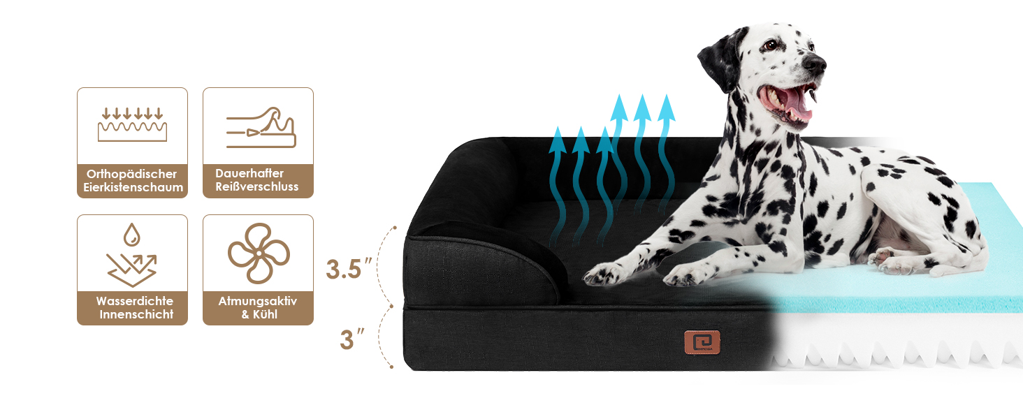 Ортопедичне ліжко для собак великих порід, 91x68 см, з Memory Foam, кошик для собак середніх порід, миється, водонепроникне, неслизьке, диванчик для собак з високим бортиком (104x69x17 см, чорний)