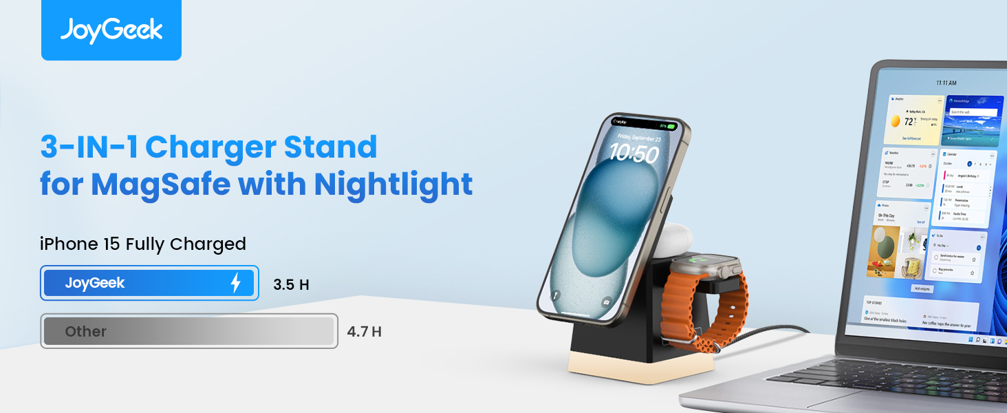 Бездротовий зарядний пристрій JoyGeek: для iPhone, Apple Watch, AirPods (чорний)