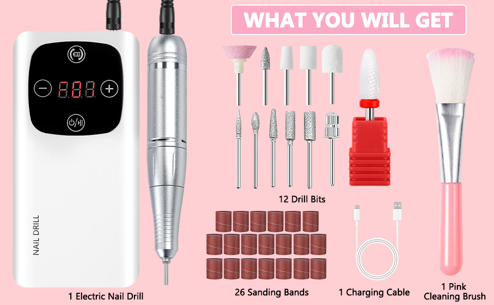 Електричний нагрівач для нігтів 2-в-1, професійний, 45000 об/хв, манікюрний набір, фрезер для гелю та акрилу