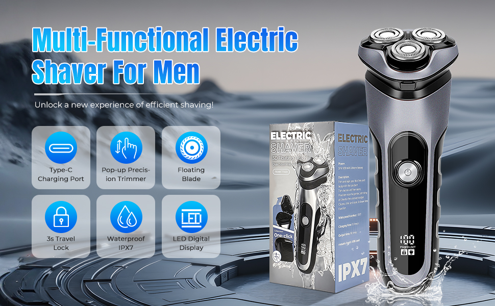 Електричний чоловічий верстат для гоління Shengxi з висувним тримером та IPX7 захистом, для сухого та вологого гоління, з функцією блокування від подорожей, подарунок для чоловіків