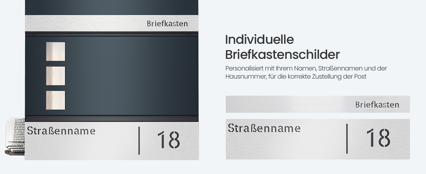 Поштовий ящик SONGMICS з персоналізованим гравіюванням, номерний знак, сучасний антрацитово-сріблястий, з замком та вікном для газет