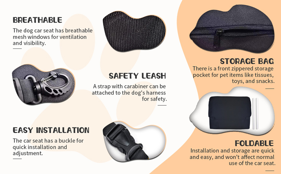 Автомобільний лежак для собак, чорний, 40x32x24 см, знімний, з тканини Оксфорд, дихаючий, для собак та котів