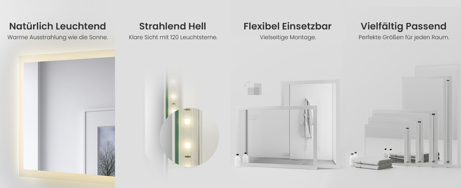 Дзеркало для ванної кімнати EMKE® з підсвічуванням 80x60 см, тепле біле світло 3000K, вимикач, вертикальна/горизонтальна установка, IP44, енергозберігаюче