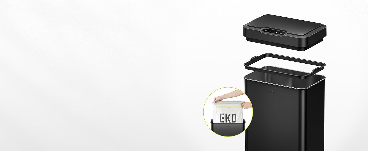 Сміттєвий бак EKO Mirage-T 50л з сенсором, нержавіюча сталь, чорний матовий - автоматичний відро для кухні з плавним закриттям кришки