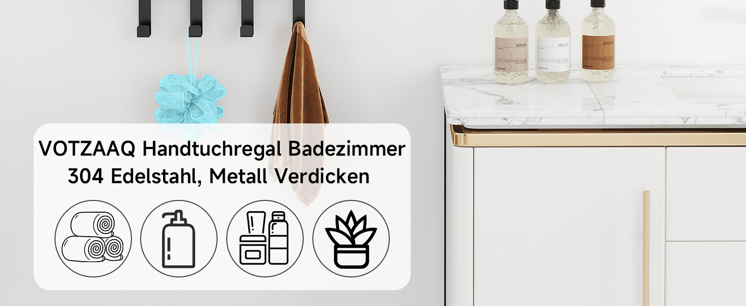 Чорний триярусний тримач для рушників з металевою полицею та 4 гачками, 86 см