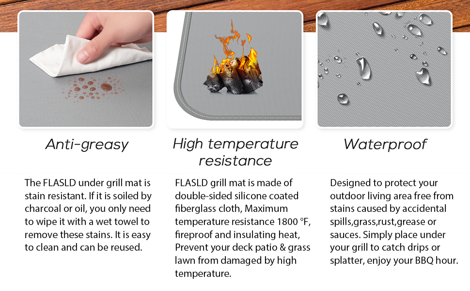 FLASLD Deck Grill Mat - 91x124cm - Washable & Grease-Proof - Protects Decks & Patios