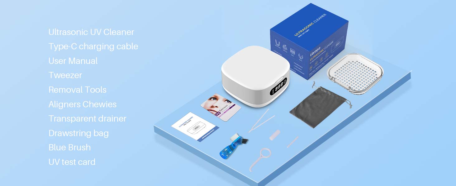 Ультразвуковий очищувач Voraiya 4000mAh IPX7 для зубних протезів, брекетів, кап, ювелірних виробів, срібла - портативний, акумуляторний