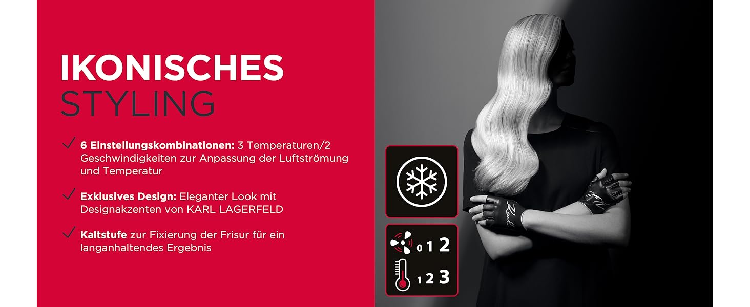 Фен Rowenta x Karl Lagerfeld CV581L Studio Dry: Ефективність та стиль, 6 режимів, Thermo Control, концентрат, чорний/червоний