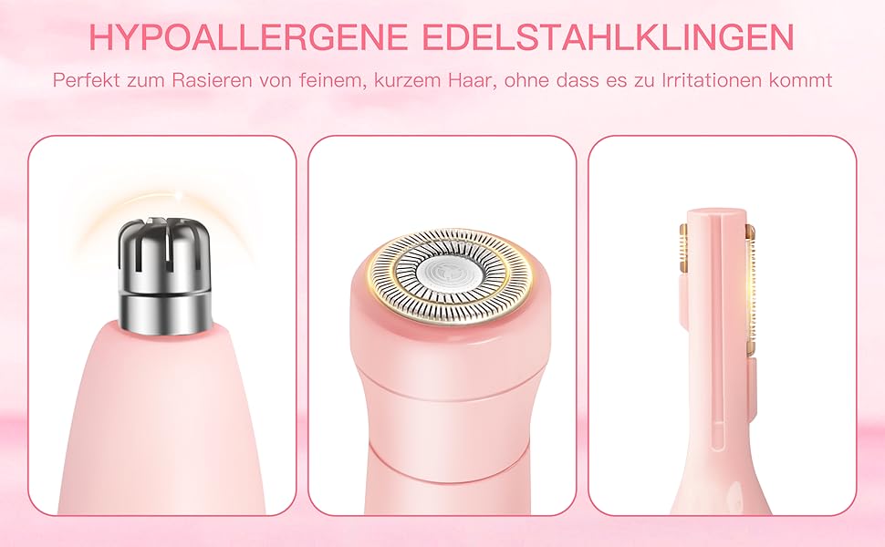 Електричний триммер для обличчя 3-в-1 для жінок: триммер для брів, для гоління та видалення волосся. Вологостійкий, портативний, рожевий.