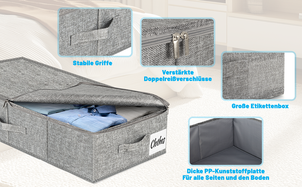 Коробки для зберігання під ліжко з кришкою, 12 см, 4 шт. Складані контейнери для одягу, ковдр та постільної білизни (Сірий)