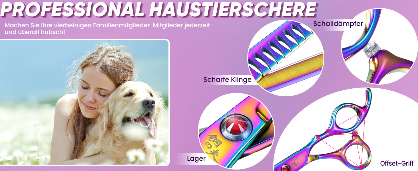 Професійна ножиця Chunker для грумінгу собак середніх та великих порід, з японської сталі 440C, кольорова (Rainbow)