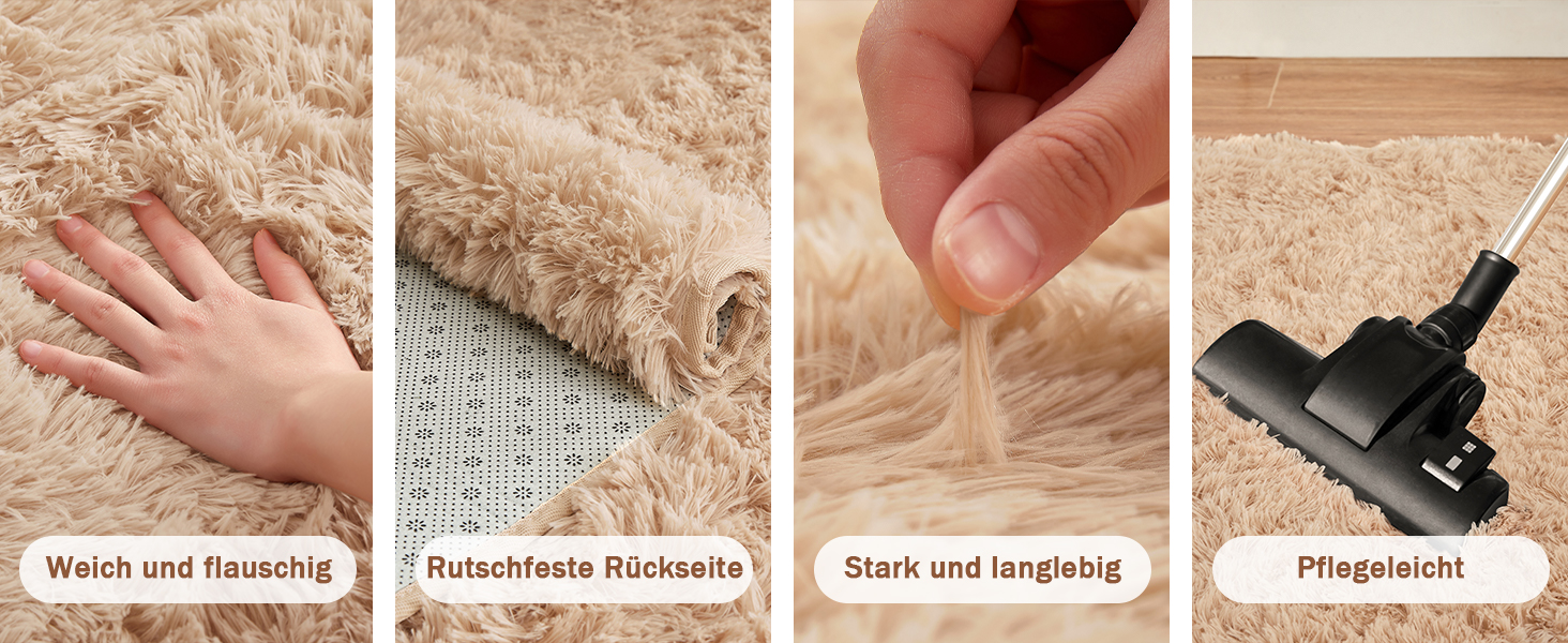 CHOSHOME Килим для спальні, вітальні: м'який, сучасний, з високим ворсом, антиковзаюча підкладка, для дитячої кімнати, шаги, 90x150 см (Бежевий, 150x240 см)