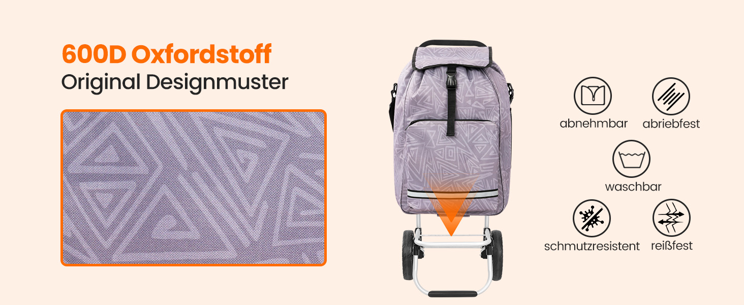 Складаний візок для покупок Homecall 50л з охолодженням, 3 в 1: візок, сумка, таскач, з принтом Geometrie, стандартні колеса